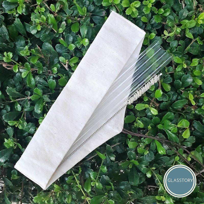 Bag set of glass straws normal size with cleaning brush.