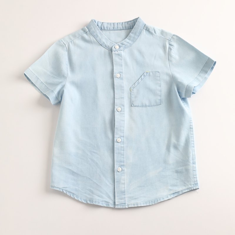 [Clearing Offer] Printed Stand Collar Shirt - Tops & T-Shirts - Cotton & Hemp Blue