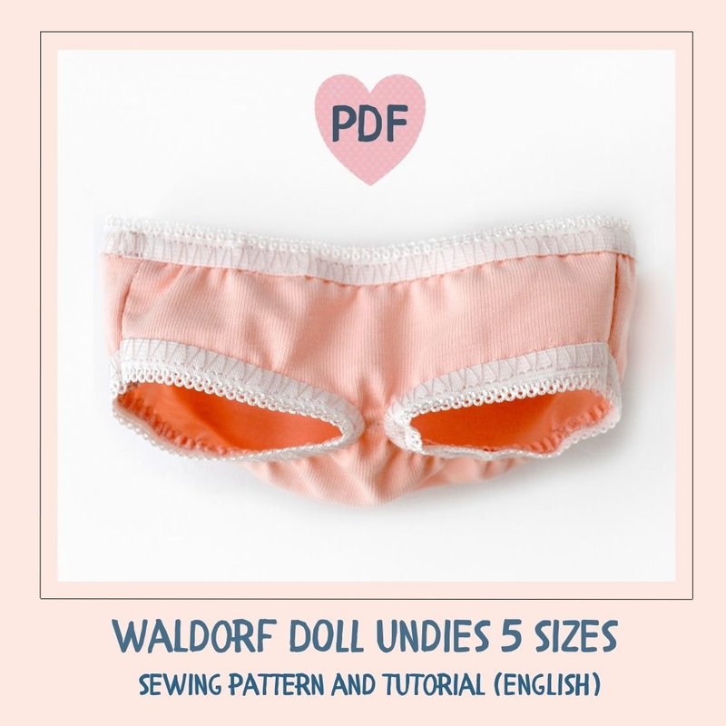 DIY undies 5 sizes for Waldorf doll. PDF sewing pattern and tutorial. - 手工藝教學/工具書 - 其他材質 