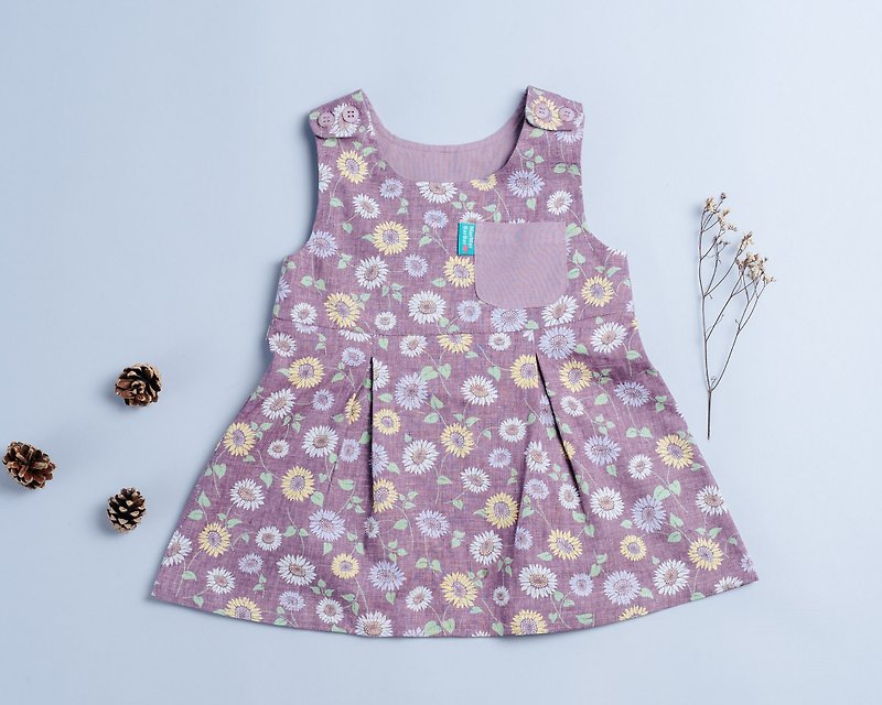 ポケットドレス - ひまわりの子供の新生児の子供の着用子供の手作りのドレス - キッズドレス - コットン・麻 パープル