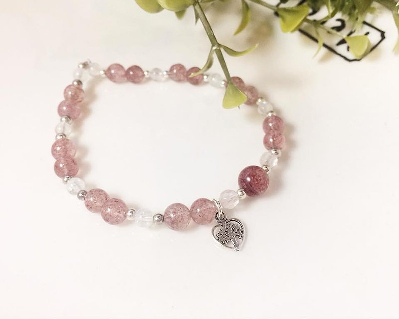 MH Silver Natural Stone Custom Series_Tree of Life_Strawberry Crystal - Bracelets - Gemstone Pink