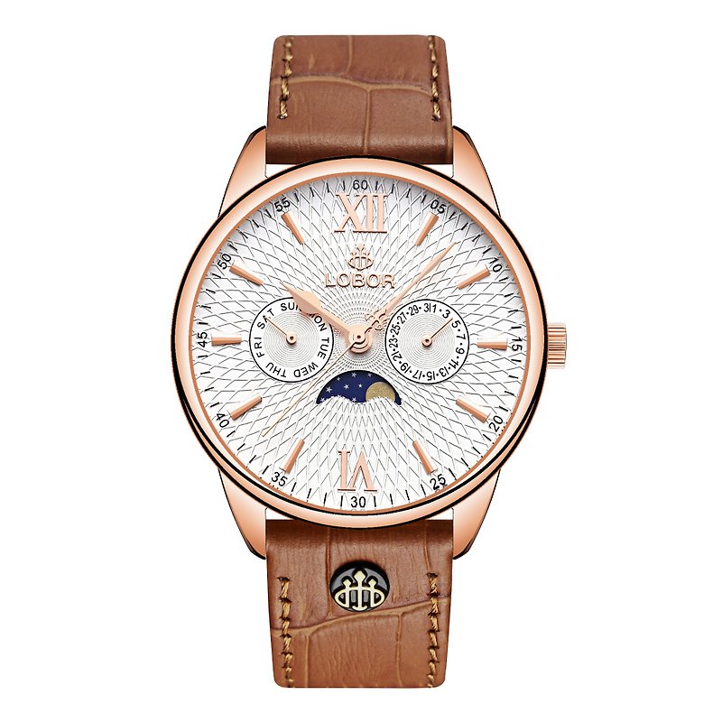 Meridian Perihelion 40mm 多功能手錶 真皮錶帶 - 男錶/中性錶 - 防水材質 金色