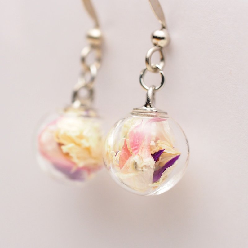 OMYWAY Handmade Dried Flower - Glass Globe - Earrings 1cm - Earrings & Clip-ons - Glass Pink