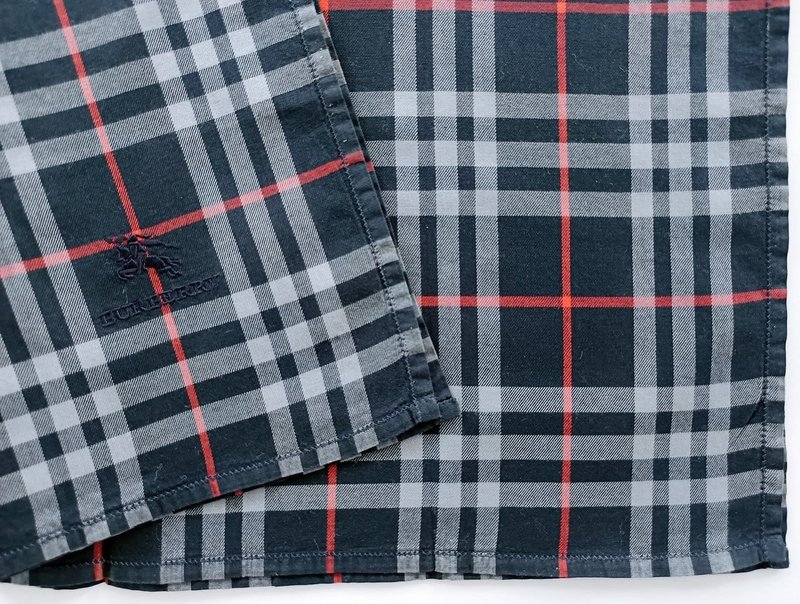 Burberry Vintage Handkerchief Blue Checkered Pocket Square 18.5 x 18.5 inches - 手帕 - 棉．麻 藍色