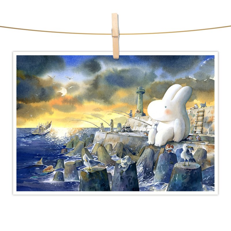 afu水彩插畫明信片 - 海堤時光 - 卡片/明信片 - 紙 