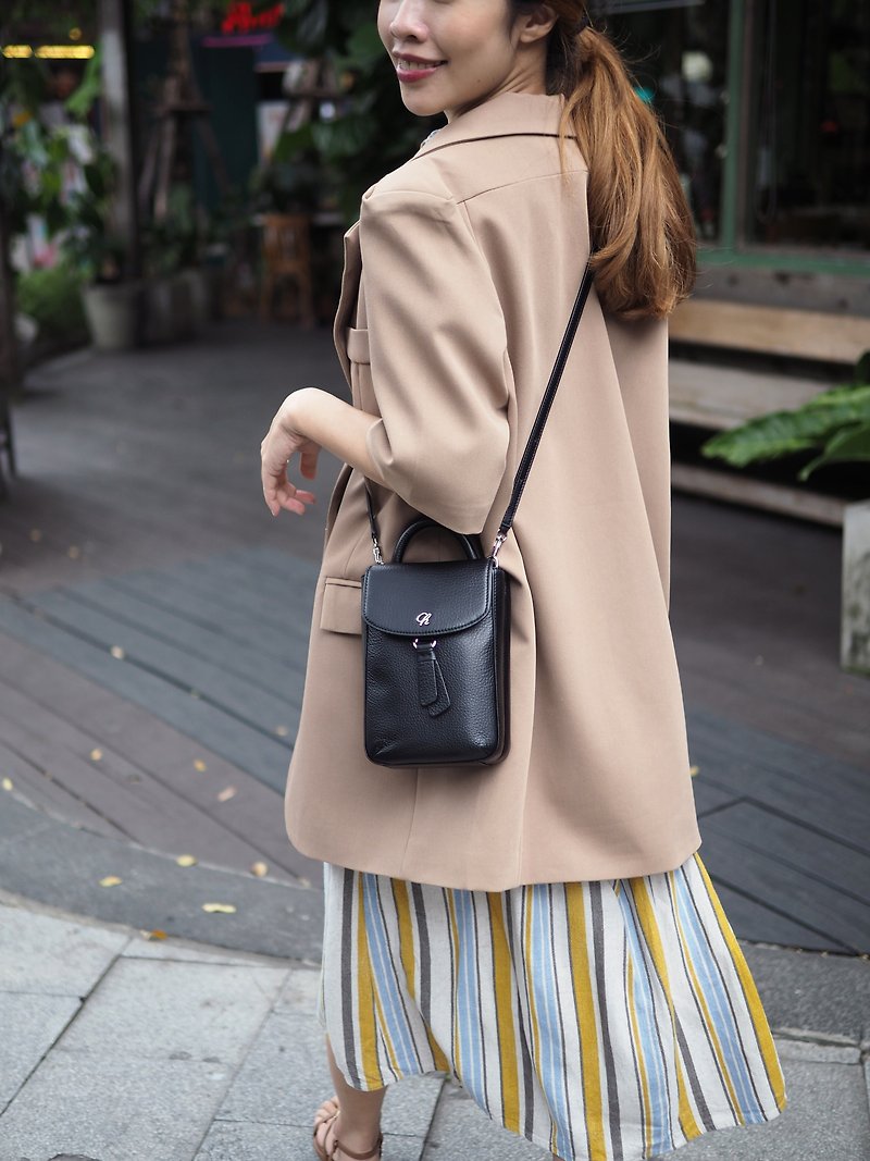 Hopper (Black) : Crossbody bag, Cow Leather wallet, soft leather - Handbags & Totes - Genuine Leather Black