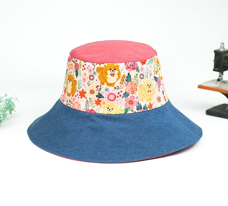 Handmade double-sided bucket hat - หมวก - ผ้าฝ้าย/ผ้าลินิน สึชมพู