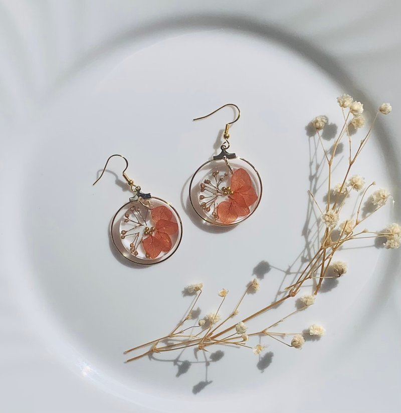 Resin Dried Flower Earrings|Eternal Life Flower Earrings|Embossed Resin Earrings - Earrings & Clip-ons - Resin Orange