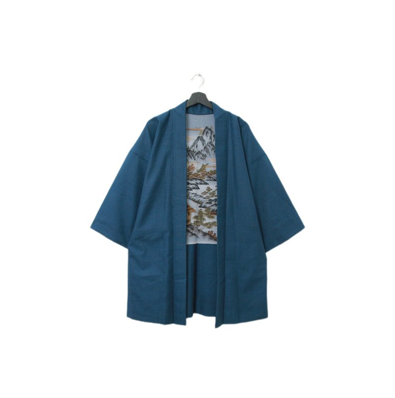 Back to Green-日本男款羽織 壯麗山林與屋 M-15/vintage kimono - 男夾克/外套 - 絲．絹 