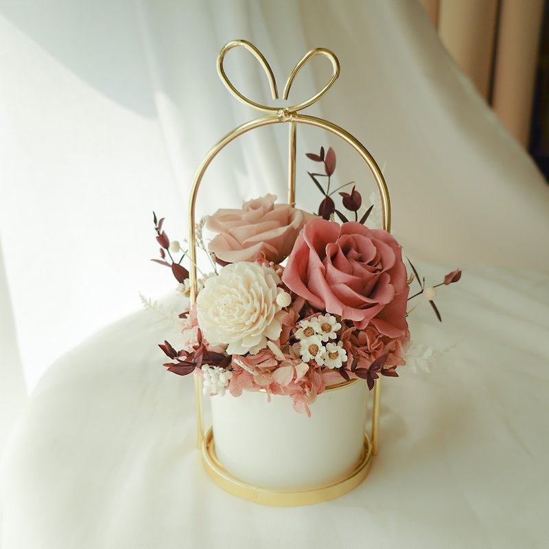 Preserved flower love handle potted flower - Morandi powder - Dried Flowers & Bouquets - Plants & Flowers Pink