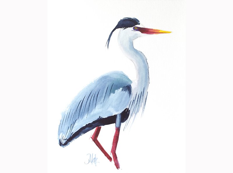 Blue Heron Painting Bird Original Wall Art Gift For Woman Watercolor - Wall Décor - Other Materials Blue