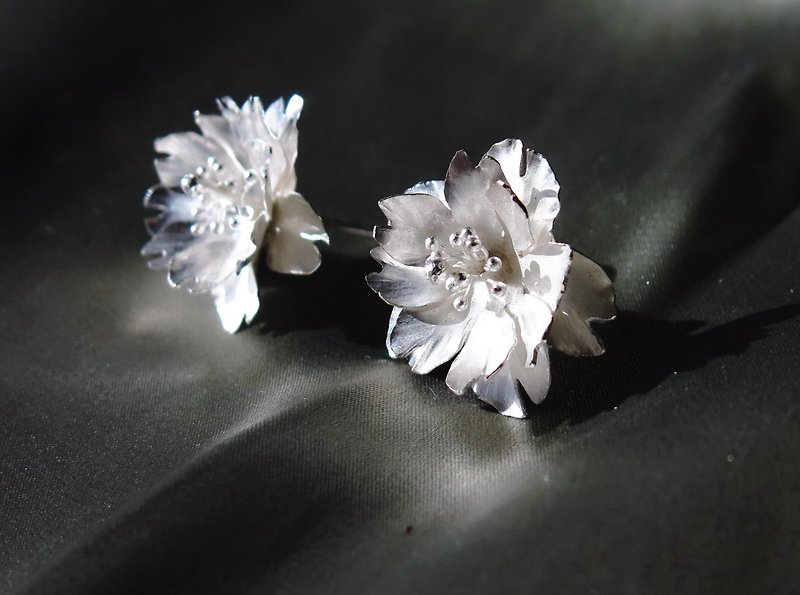 Season-Cherry Blossom-Sakura-Silver Earrings- double petals-full bloom - ต่างหู - เงินแท้ สีเงิน