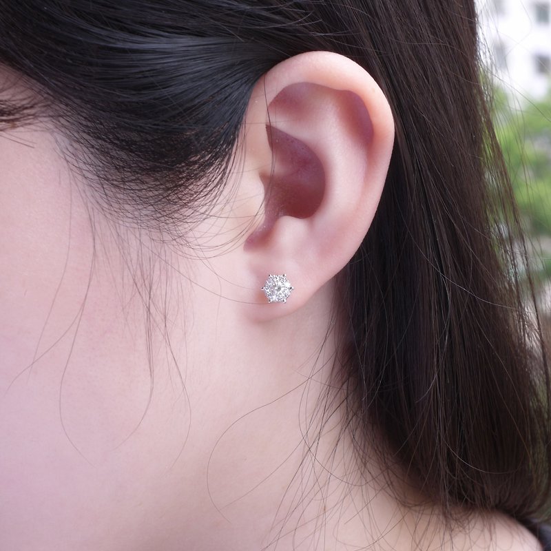 (現貨一對)一卡大小的環保培植鑽石圍石耳環18K白金小禮物 - 耳環/耳夾 - 鑽石 白色