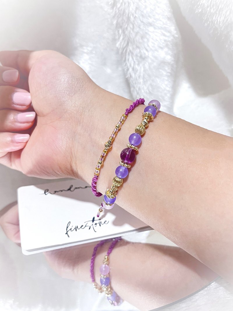 [Can be customized] Stone • Purple Chalcedony | 14K gold-filled crystal hand-woven bracelet - สร้อยข้อมือ - คริสตัล สีม่วง