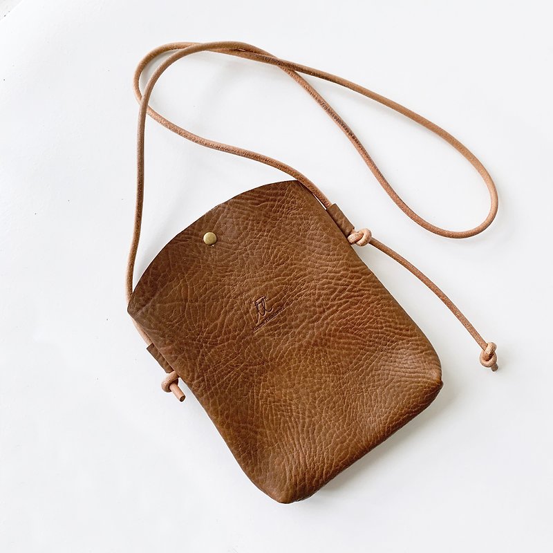 Small leather shoulder bag with defective leather surface PB19004 [Limited] - Messenger Bags & Sling Bags - Genuine Leather Brown
