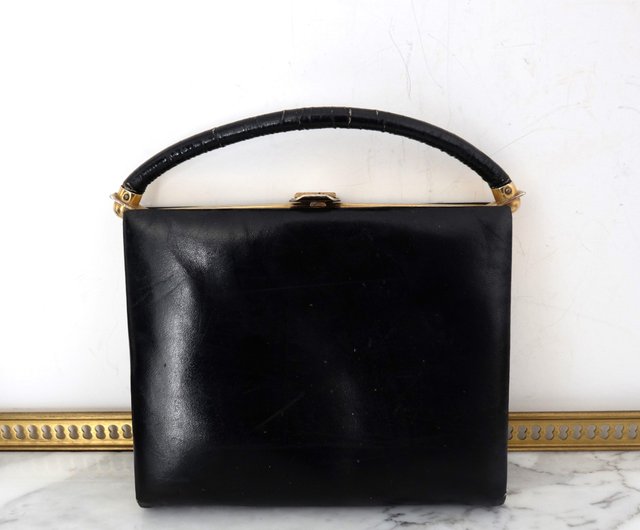 French Vintage Box-shaped Black Leather Bag - Shop At