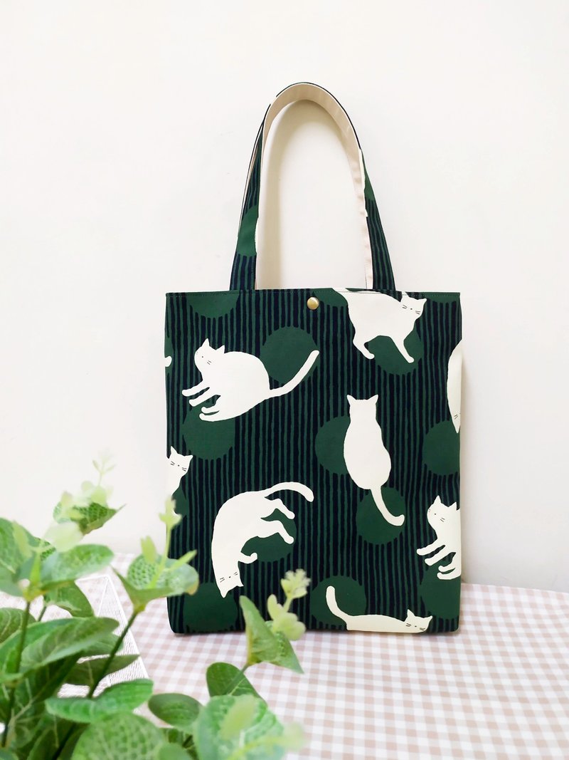 Shutian series shoulder bag/tote bag/A4 book bag/wool cat/limited out-of-print product - กระเป๋าถือ - ผ้าฝ้าย/ผ้าลินิน สีเขียว