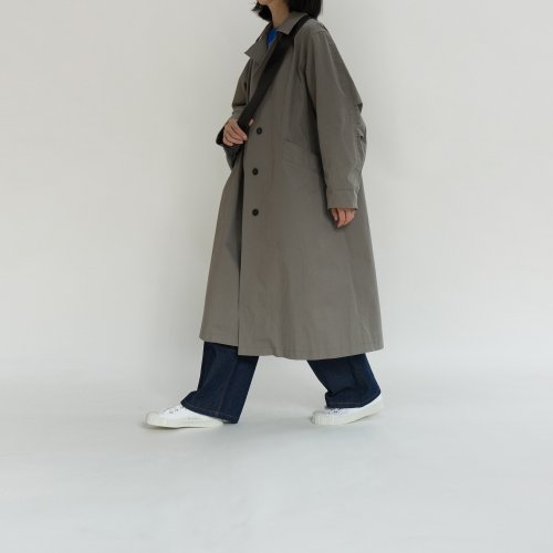 Delicate cotton twill silhouette sleeves concealed buckle lace long trench  coat blue gray