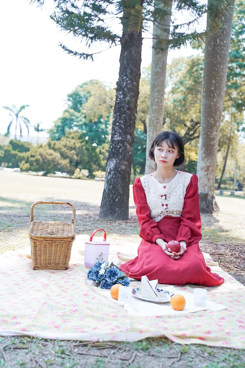 Vintage 古著 洋裝 小紅帽野餐少女洋裝 古洋 | 純情百貨行 - 洋裝/連身裙 - 聚酯纖維 紅色