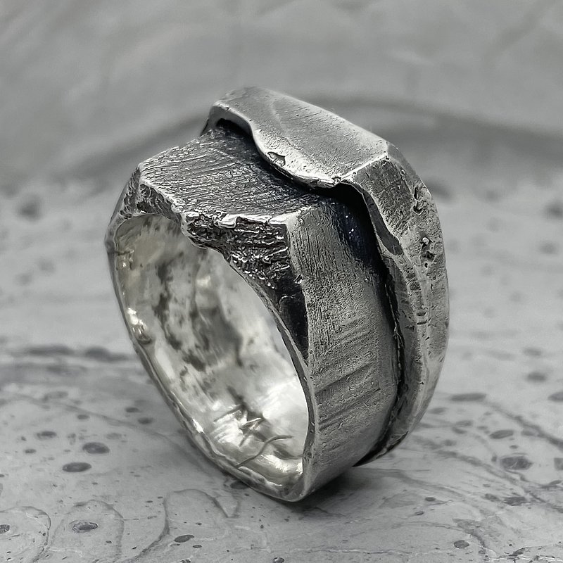 Union ring -massive ring with a combination of two shapes and textures - General Rings - Sterling Silver 