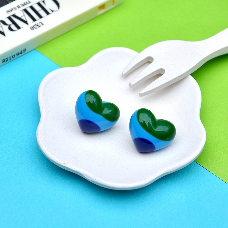 糖果色愛心耳環/ 藍綠愛心/ 壓克力耳環 - 耳環/耳夾/耳骨夾 - 壓克力 