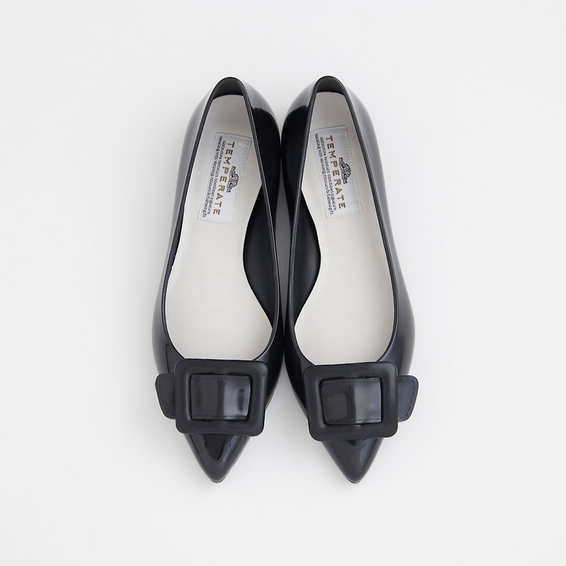 NINA (BLACK) PVC POINTED TOE FLATS  ポインテッドトゥ パンプス - 雨靴/防水鞋 - 防水材質 黑色