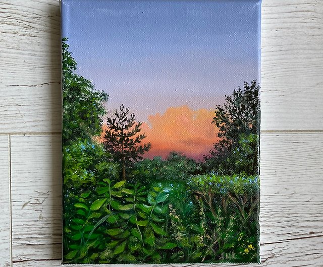 キャンバス上のオリジナルの小さな油絵、風景画、夕焼け雲 - ショップ
