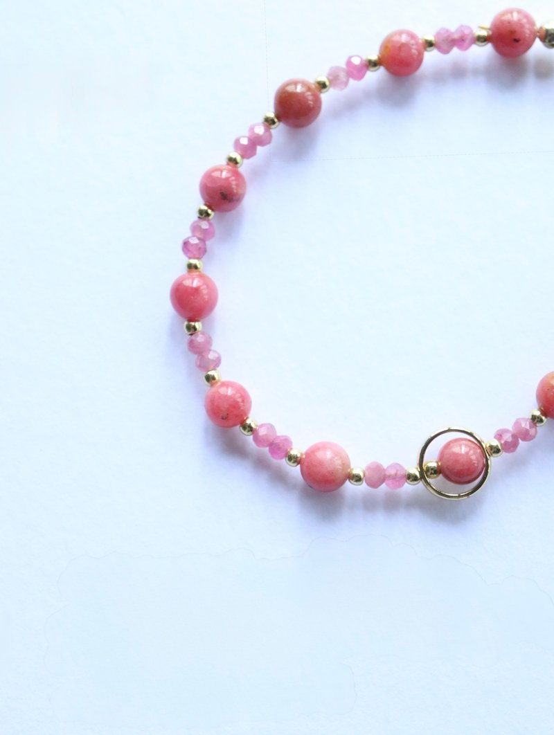 薔薇輝石粉碧璽手鍊 美國18kgf 溫柔戀人 異材質設計 - 手鍊/手環 - 半寶石 