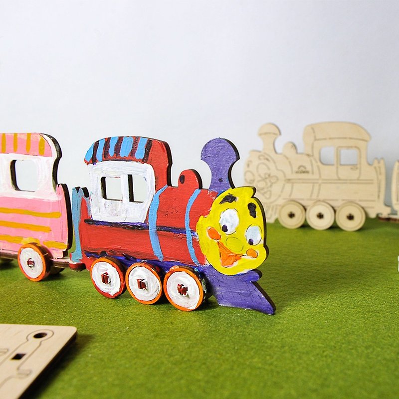 /Ugears/ Ukrainian wooden model coloring small train - Wood, Bamboo & Paper - Wood Khaki