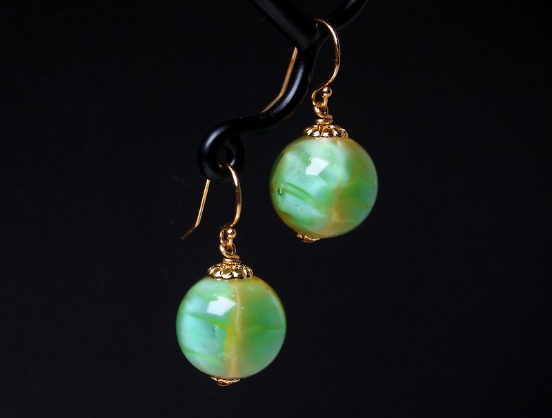 #GE0440 Murano Glass Beads Earring - ต่างหู - แก้ว สีเขียว