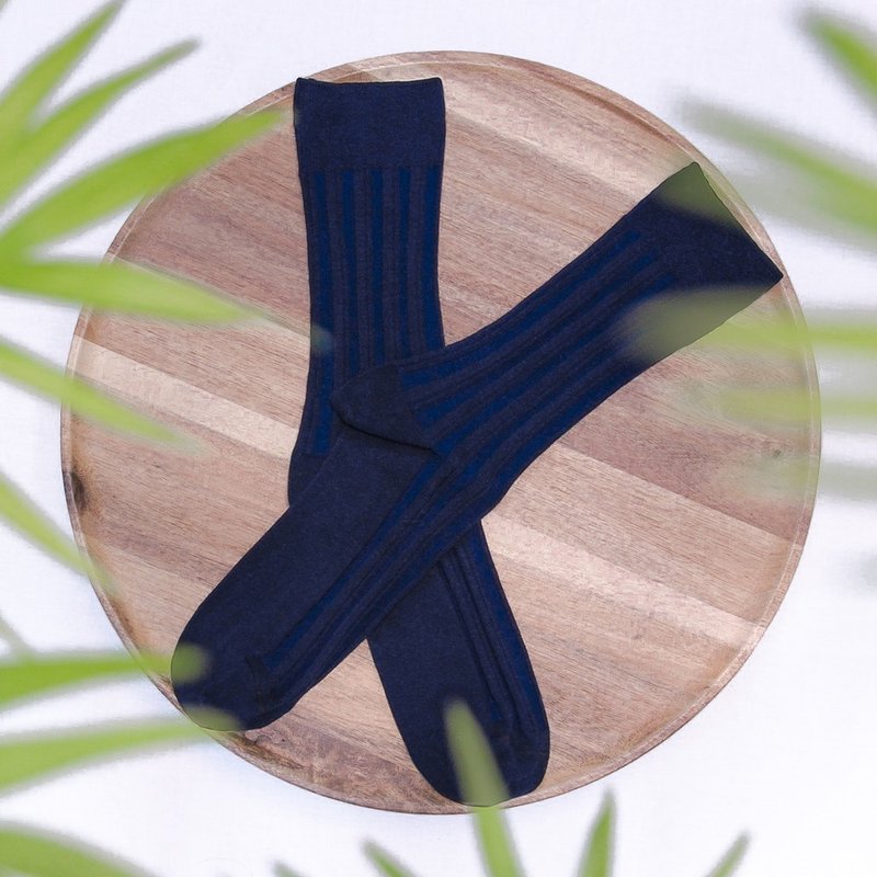 Dryness・Functional Aesthetic Ribbed Socks∣Bacteriostatic∣Storm Blue∣25-28 cm∣Double Syringe・Socks - ถุงเท้า - ผ้าฝ้าย/ผ้าลินิน สีน้ำเงิน