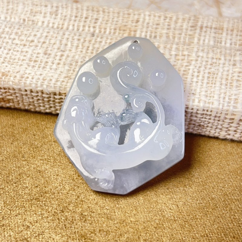 Ice Purple Jade Carved Pixiu Charm | Natural Burmese Jade Jade A | - Charms - Jade Purple