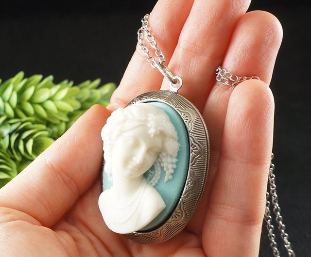 ペンダントトップ カメオ 馬 女性 ブルー ゴールド K18 18金 YG