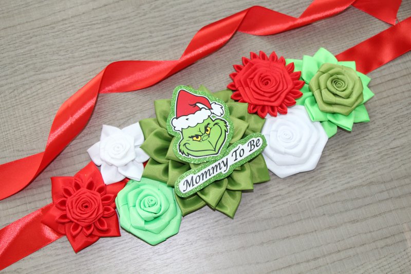 Grinch baby shower Maternity sash Christmas Belt - เข็มขัด - วัสดุอื่นๆ 