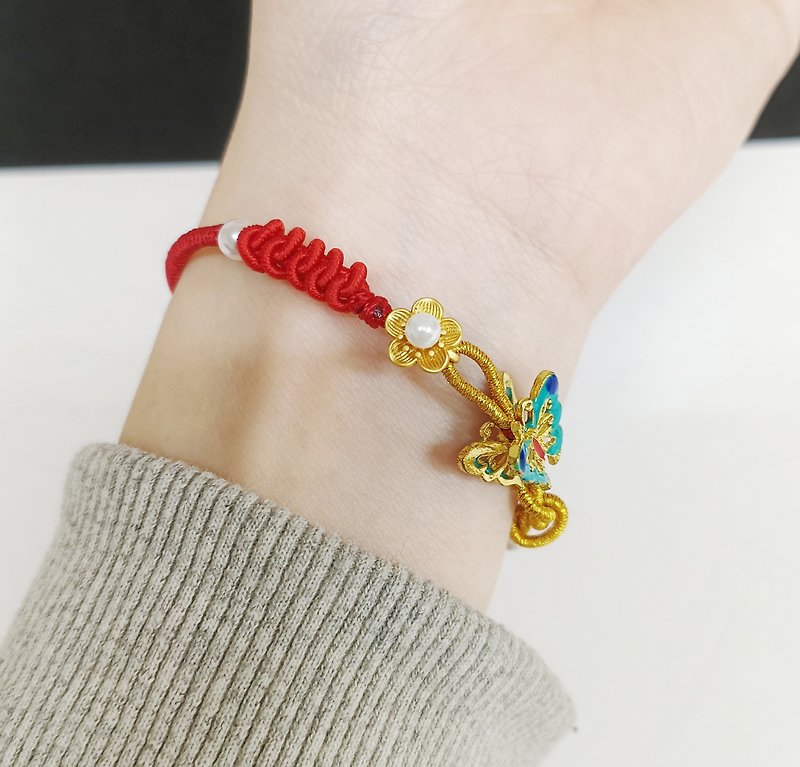 手作 | 蝴蝶編織手繩 - 手鍊/手環 - 其他材質 紅色