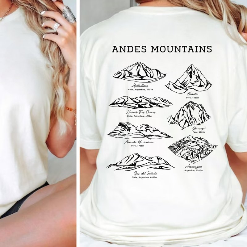 極峰系列 安地斯山脈Andes Mountains中性短袖上衣 - 女 T 恤 - 棉．麻 白色