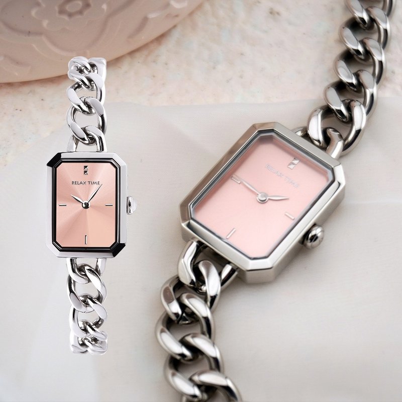 RELAX TIME 長方手鍊風格女錶 粉 (RT-109-2-05) - 女錶 - 不鏽鋼 粉紅色