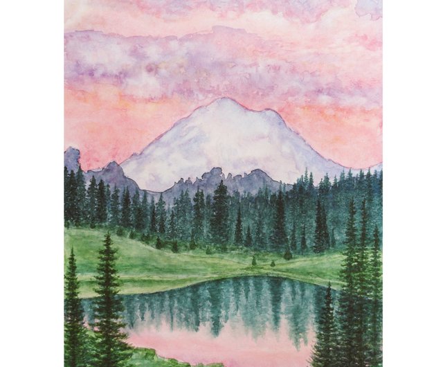 自然の絵画 レーニア山絵画オリジナルアート国立公園風景画水彩画