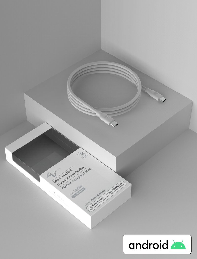 Allite 1.5 M 液態矽膠充電線 /冷霧灰/ (USB-C to USB-C) - 無線充電盤/板/座 - 其他材質 灰色