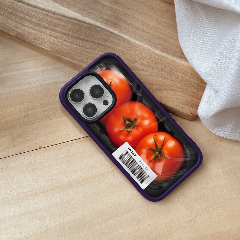 iPhone 15/14/13/12/SE3 客製載具 番茄來了 磨砂手感 防摔手機殼 - 手機殼/手機套 - 塑膠 多色