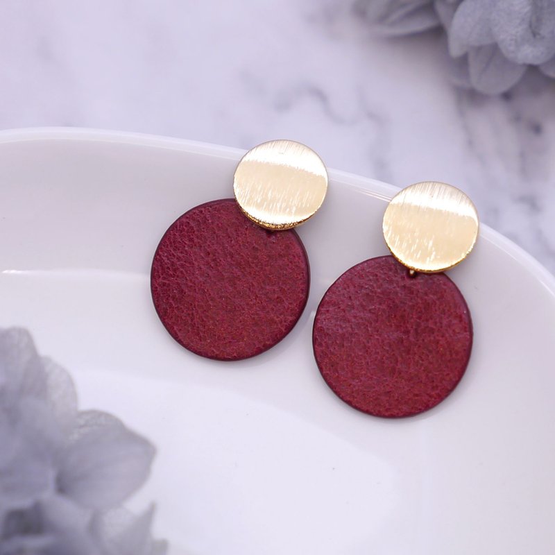 Pieces_Red leather earrings [Stainless Steel earrings with real gold plating. Can be changed to clip-on] - Earrings & Clip-ons - Genuine Leather Red