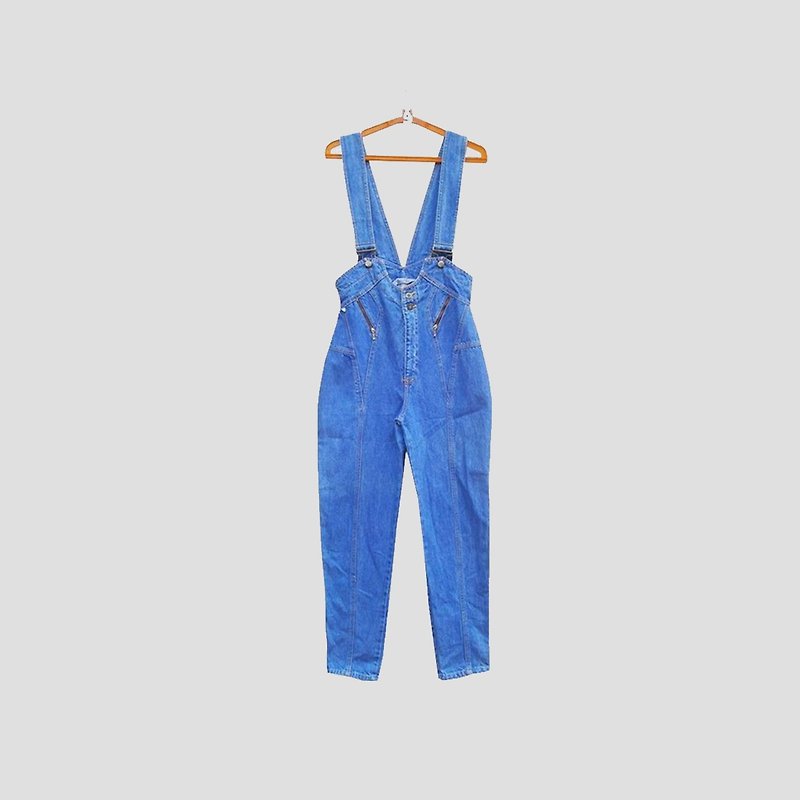 Discolored vintage / Royal blue denim suspenders no.092 vintage - Overalls & Jumpsuits - Polyester Blue
