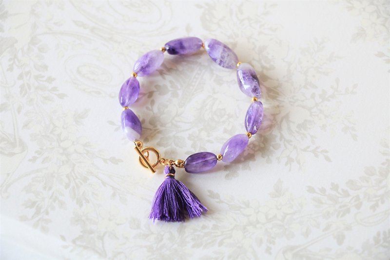 Amethyst bracelet - irregular amethyst with toggle clasp 18k gold plated tassel - Bracelets - Gemstone Purple