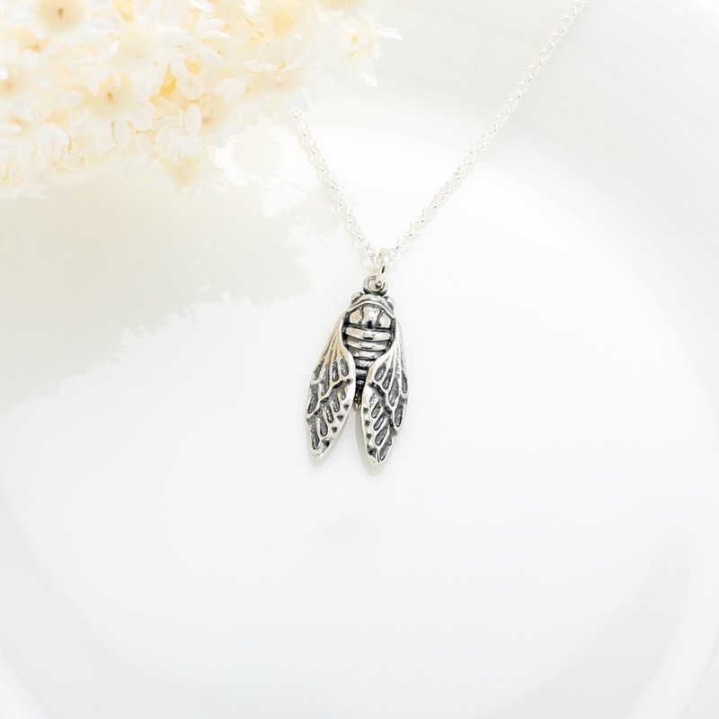 Cute Cicada scarab s925 sterling silver necklace Valentines Day gift - Necklaces - Sterling Silver Silver