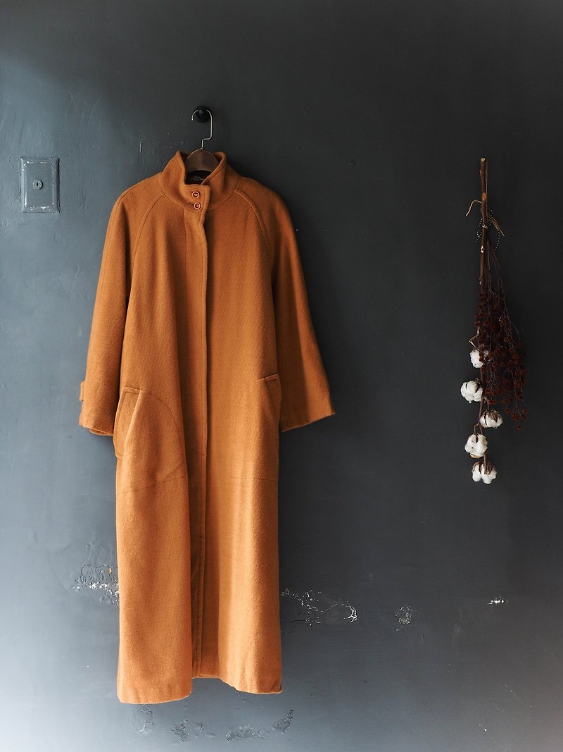 River Wakayama - Wakayama pumpkin fine twill Qiuyang girl small stand-up sheep antique fur coat wool fur vintage wool vintage overcoat - Women's Casual & Functional Jackets - Wool Orange