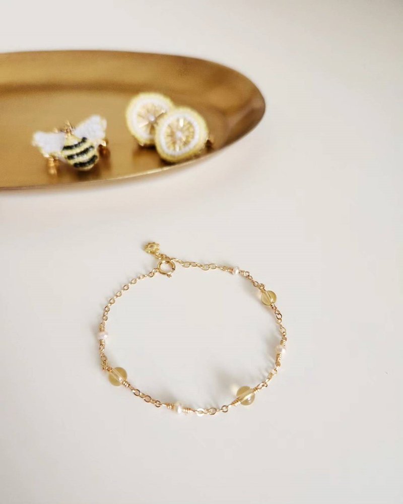 Xiangyangmiguo-drop-shaped citrine pearl necklace - สร้อยข้อมือ - วัสดุอื่นๆ 