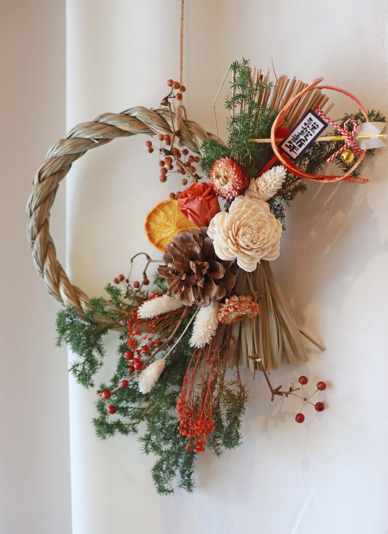 - Congratulations on the New Year - Japanese style New Year's note with droppable essential oils and rope garland x pine cone (extra large style) - Items for Display - Plants & Flowers Orange