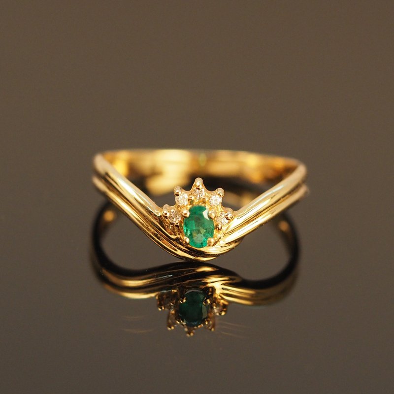 18K金祖母綠寶石太陽鑽石戒指 18K The Emerald Sunrise Diamond - 戒指 - 貴金屬 