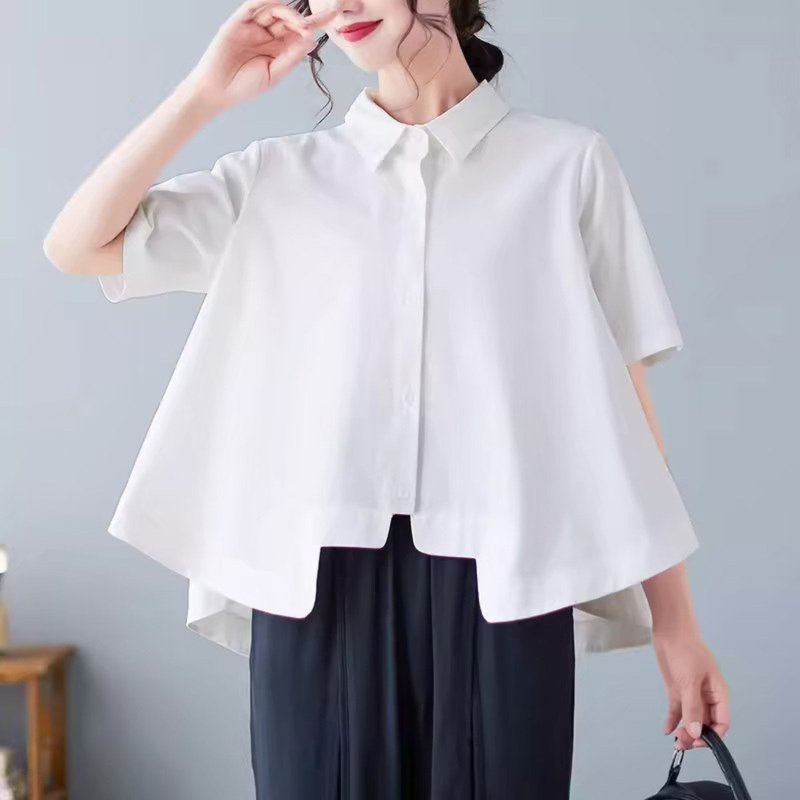 Cotton thin top shirt, oversized drop shoulder handmade - 女襯衫 - 棉．麻 多色