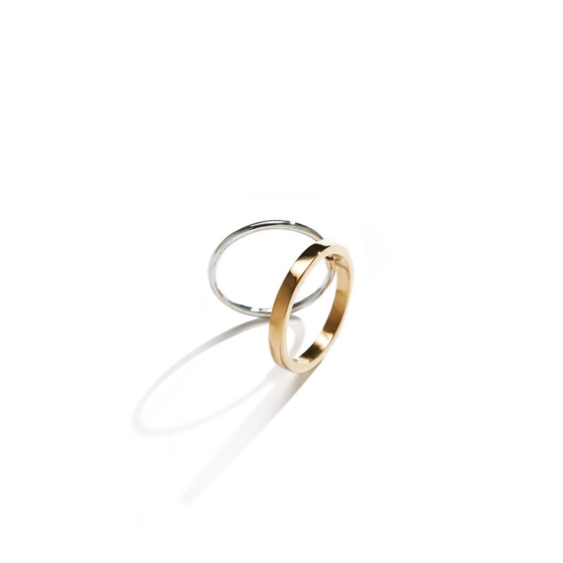 雙色雙環戒指 925銀厚鍍18K金 Aaperto Circle Ring - 戒指 - 純銀 金色